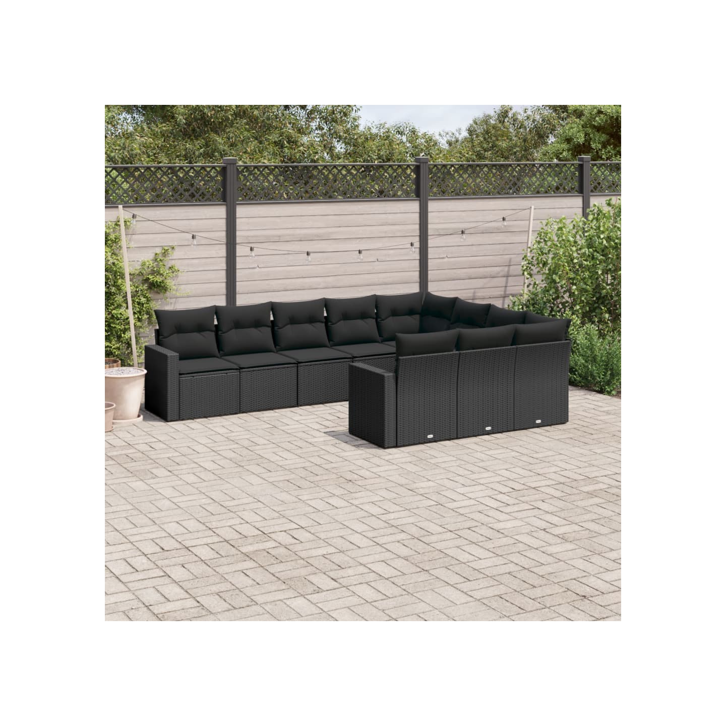 Salon de jardin 10 pcs avec coussins noir résine tressée
