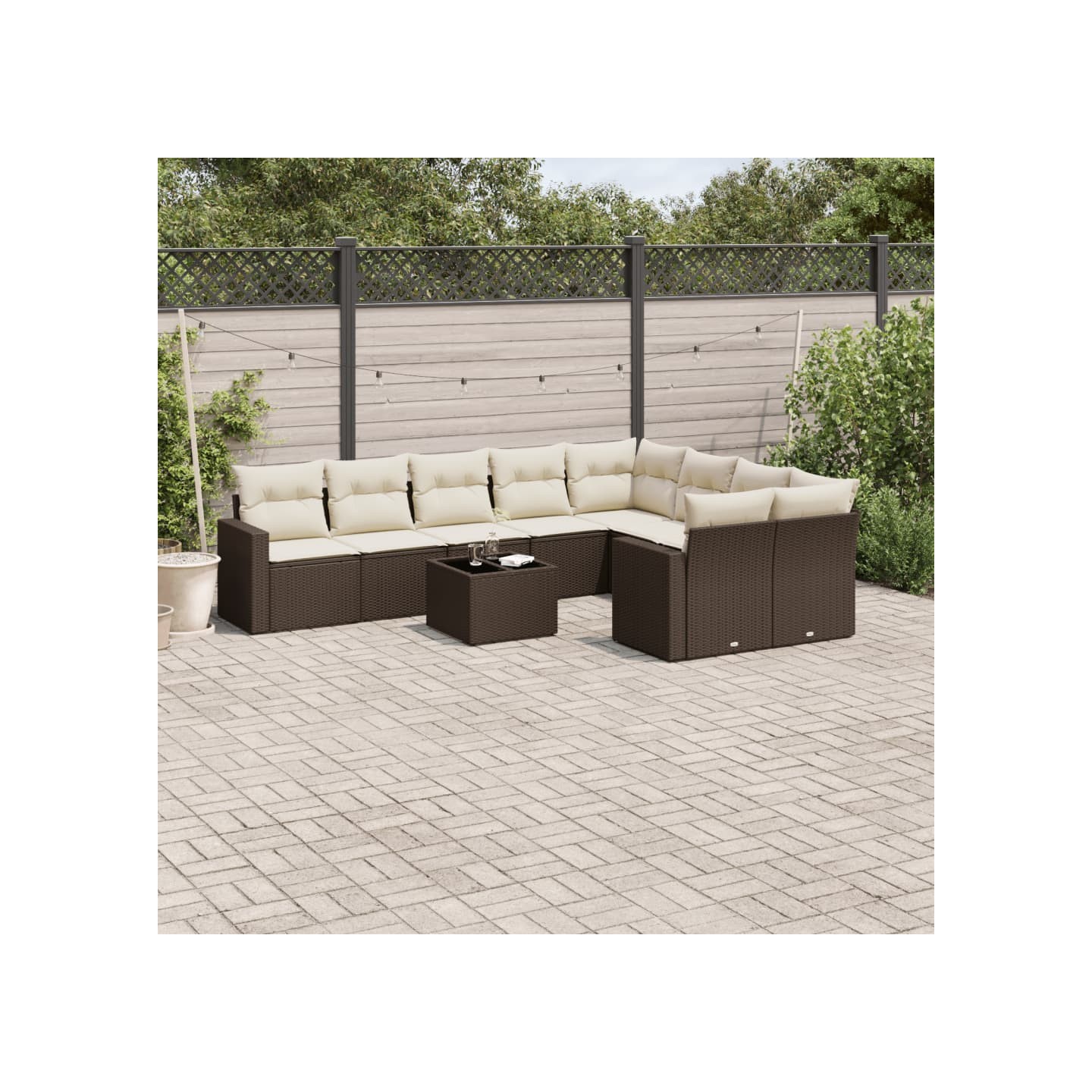 Salon de jardin 10 pcs avec coussins marron résine tressée