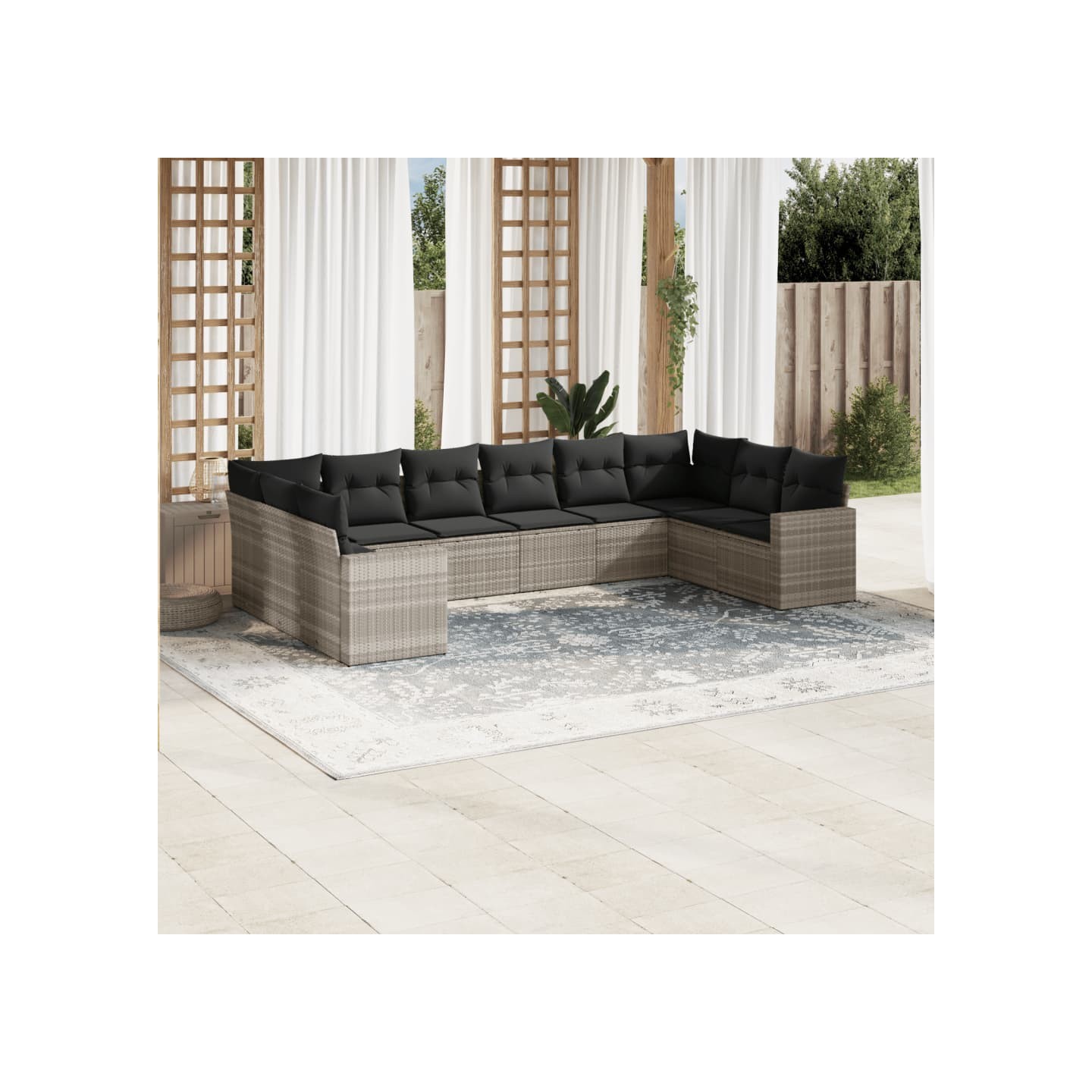 Salon de jardin avec coussins 10 pcs gris clair résine tressée