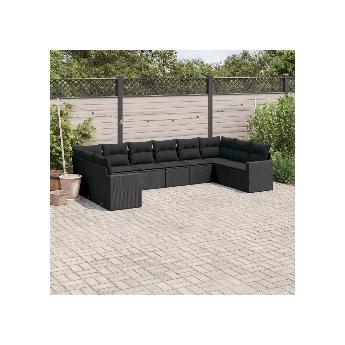 Salon de jardin 10 pcs avec coussins noir résine tressée