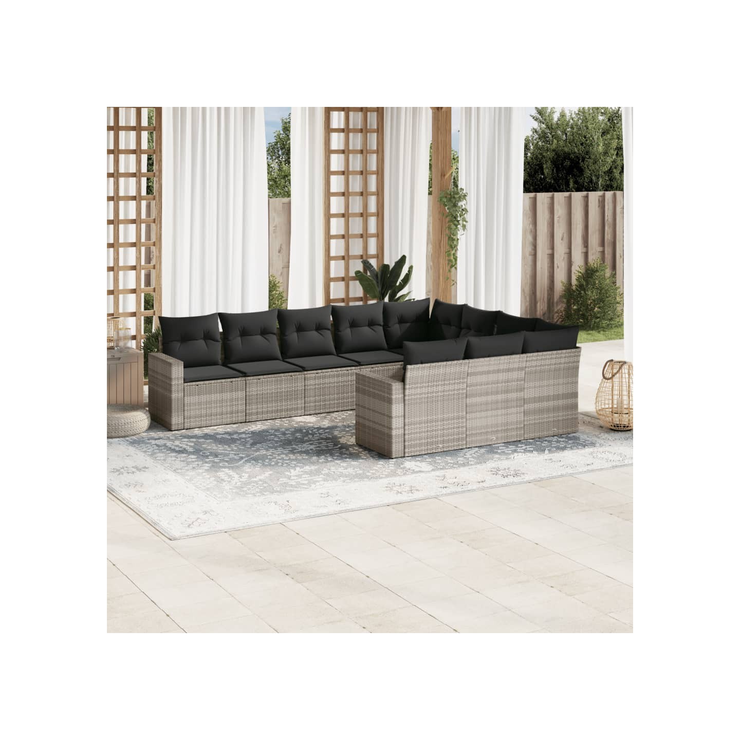 Salon de jardin avec coussins 10 pcs gris clair résine tressée