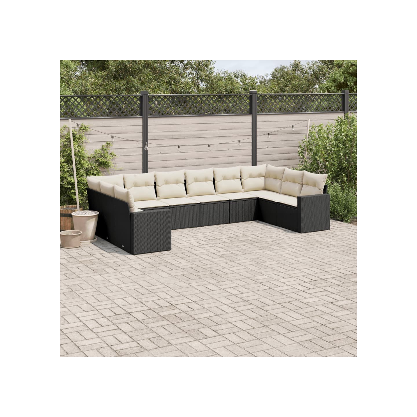 Salon de jardin 10 pcs avec coussins noir résine tressée