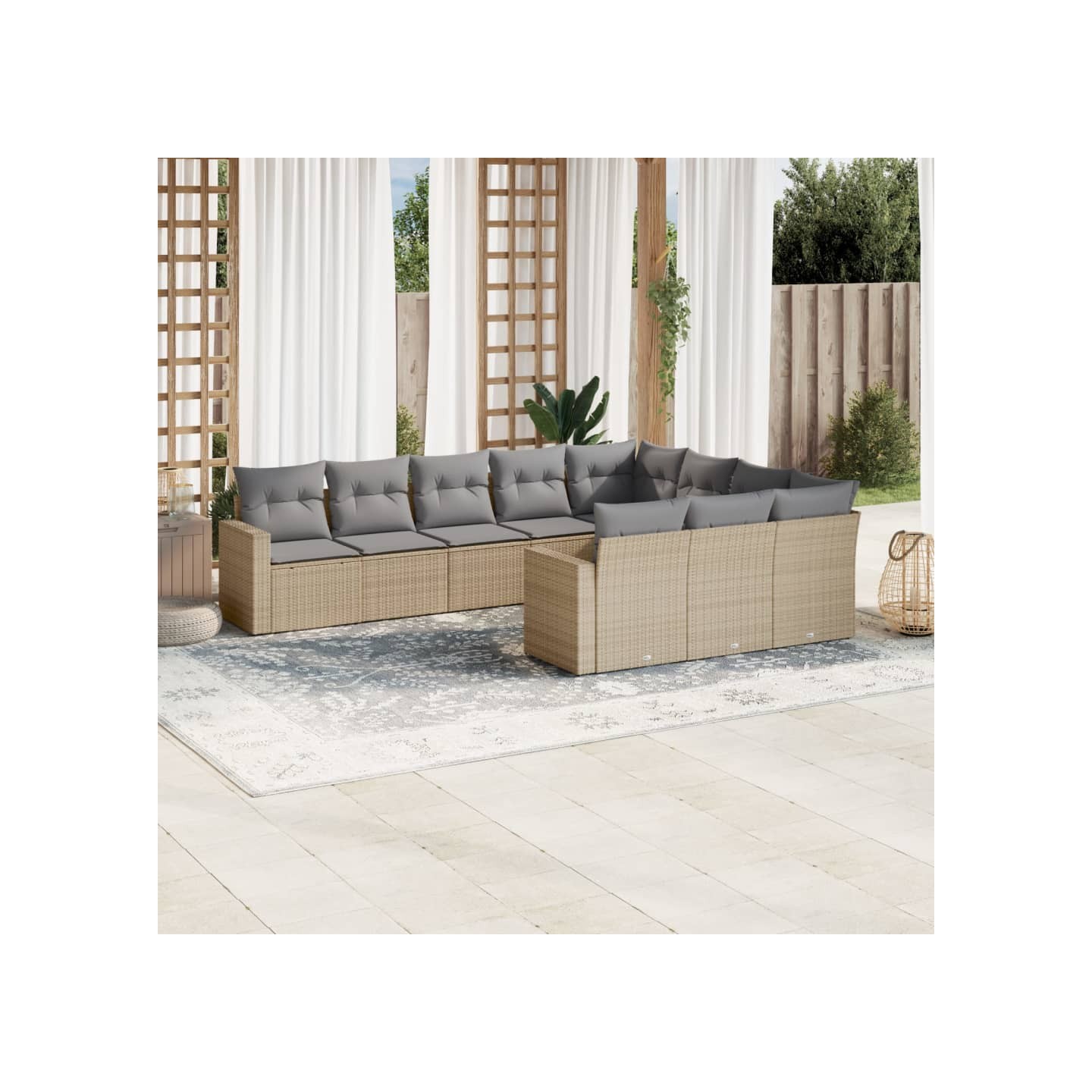 Salon de jardin avec coussins 10 pcs beige résine tressée