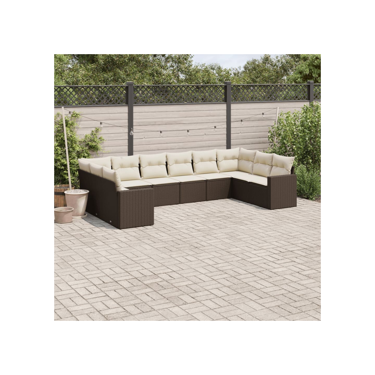 Salon de jardin 10 pcs avec coussins marron résine tressée