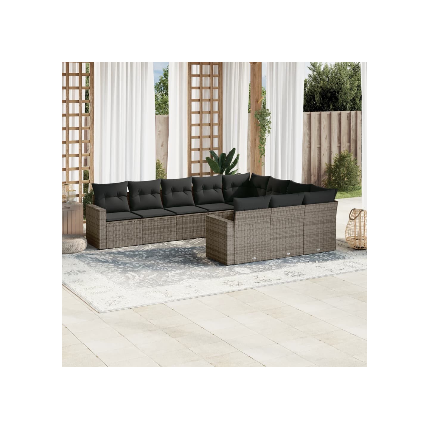 Salon de jardin avec coussins 10 pcs gris résine tressée