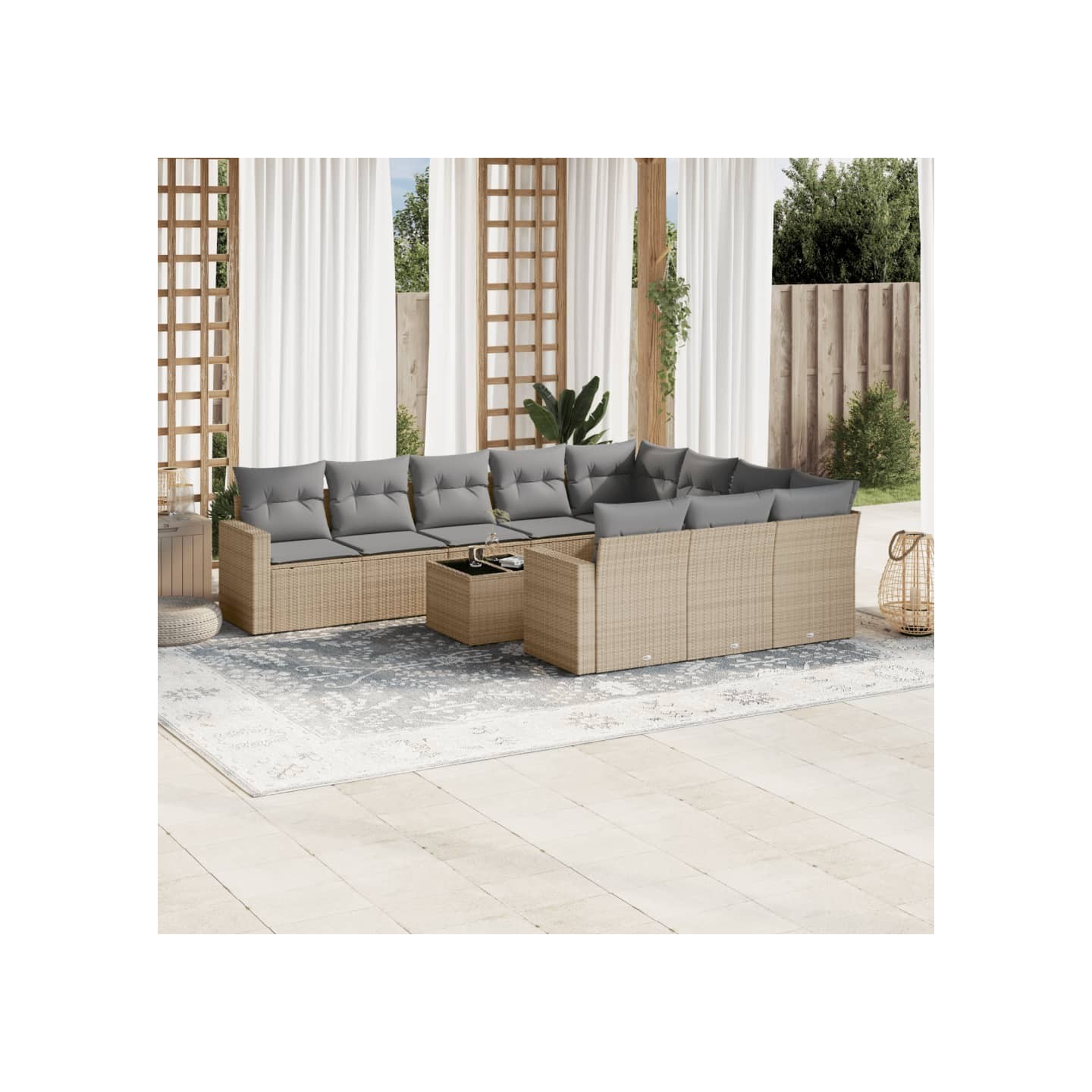 Salon de jardin 11 pcs avec coussins beige résine tressée