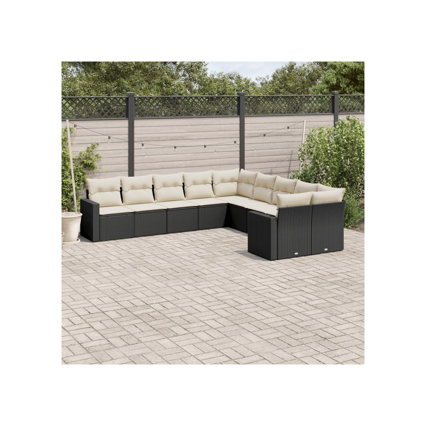 Salon de jardin 10 pcs avec coussins noir résine tressée