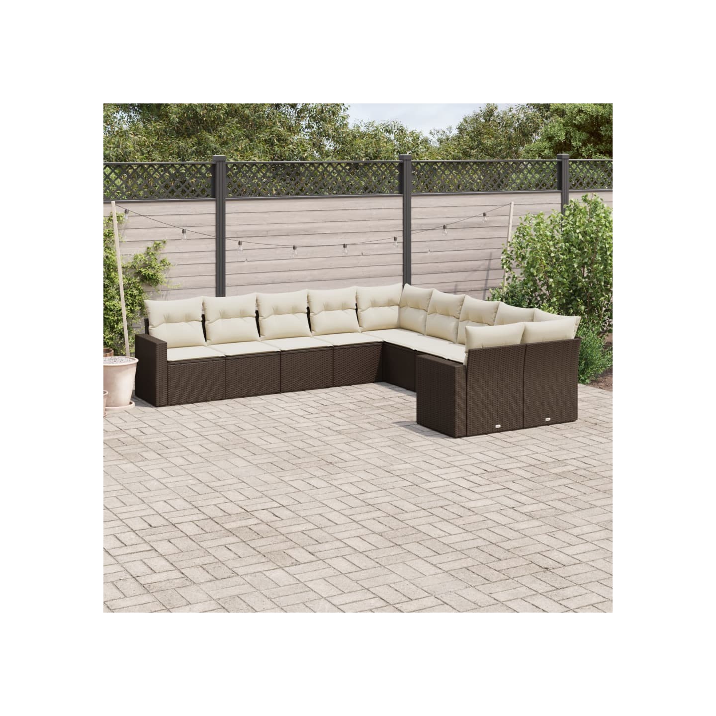 Salon de jardin 10 pcs avec coussins marron résine tressée