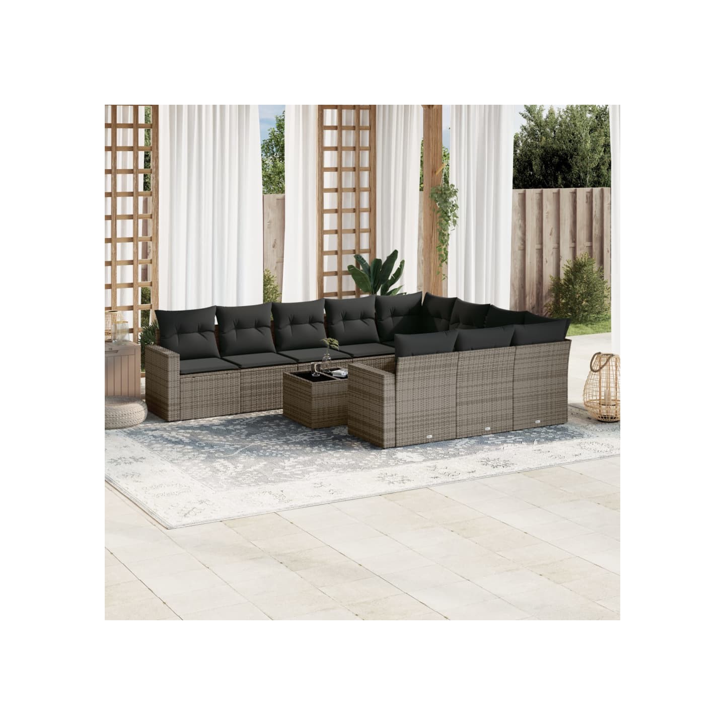 Salon de jardin 11 pcs avec coussins gris résine tressée