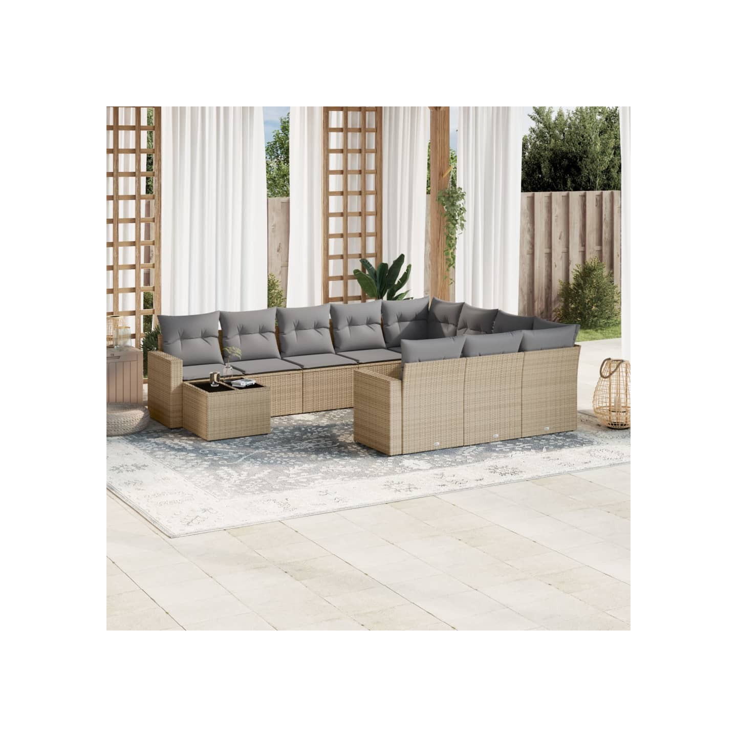 Salon de jardin 11 pcs avec coussins beige résine tressée