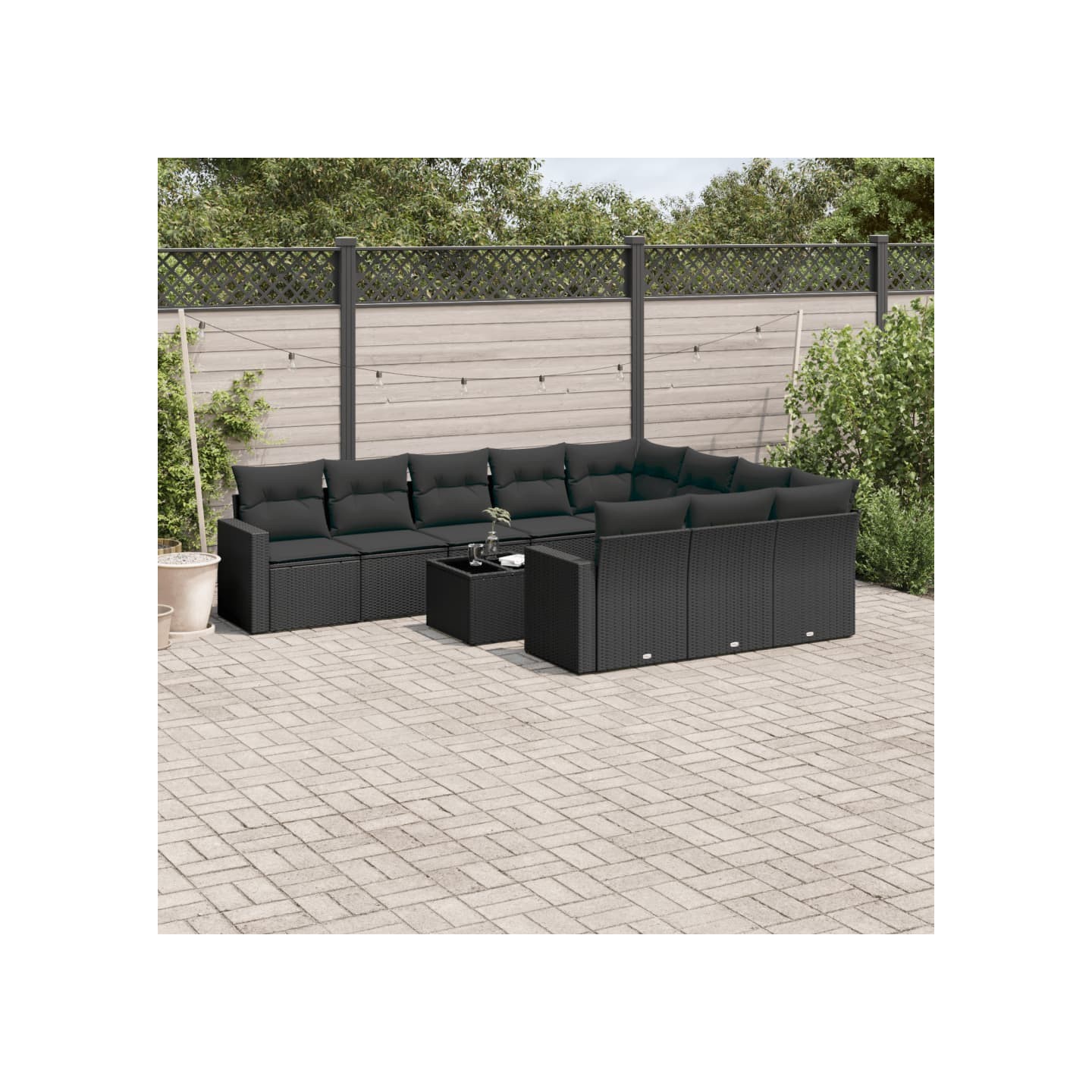 Salon de jardin 11 pcs avec coussins noir résine tressée