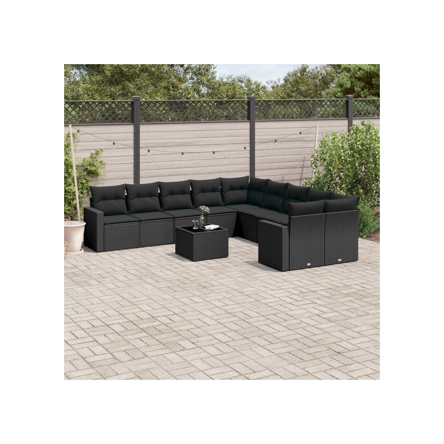 Salon de jardin 11 pcs avec coussins noir résine tressée