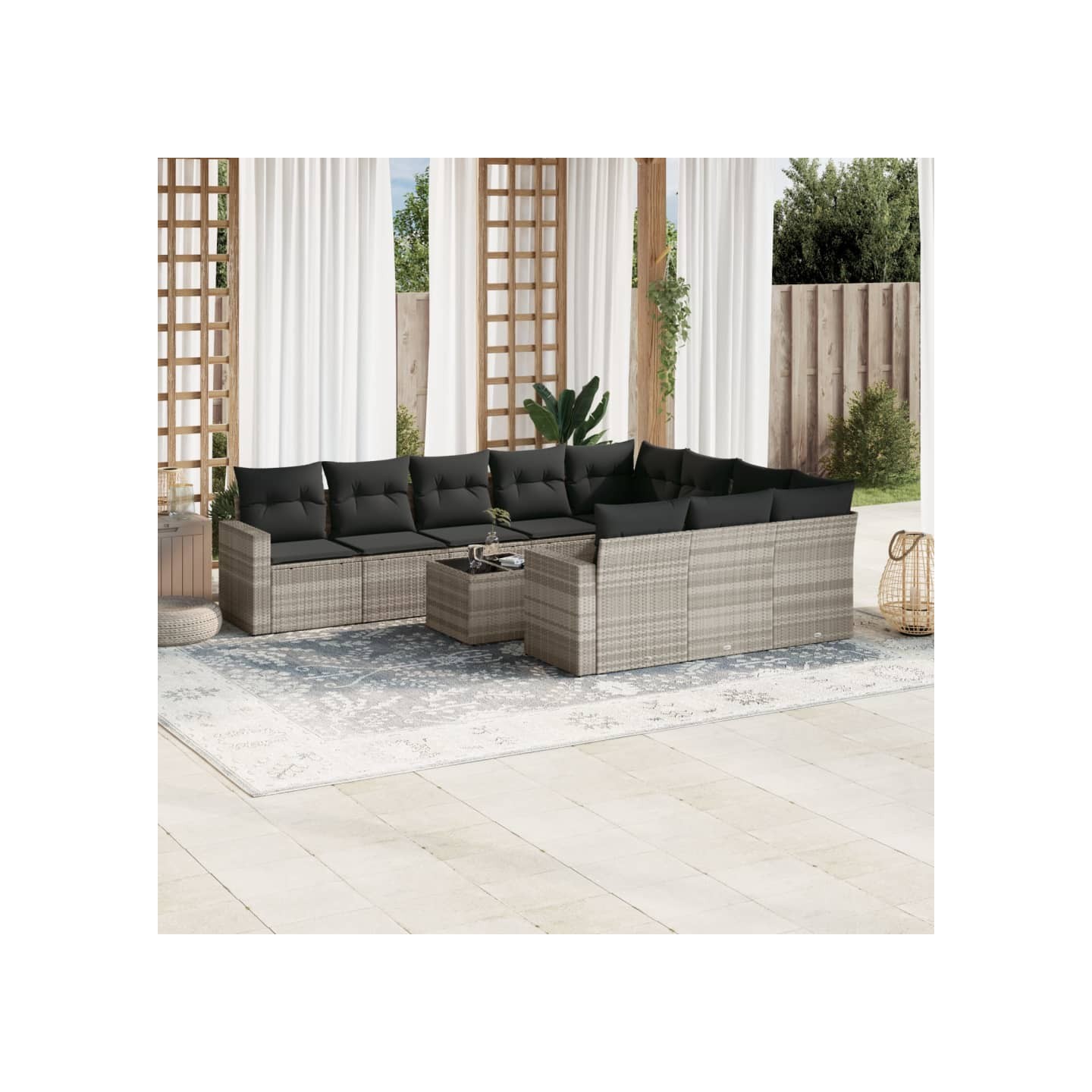 Salon de jardin 11 pcs avec coussins gris clair résine tressée