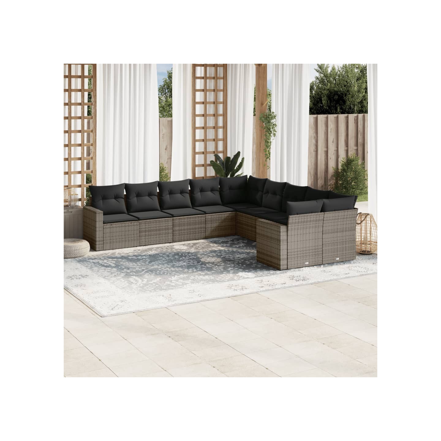 Salon de jardin avec coussins 10 pcs gris résine tressée