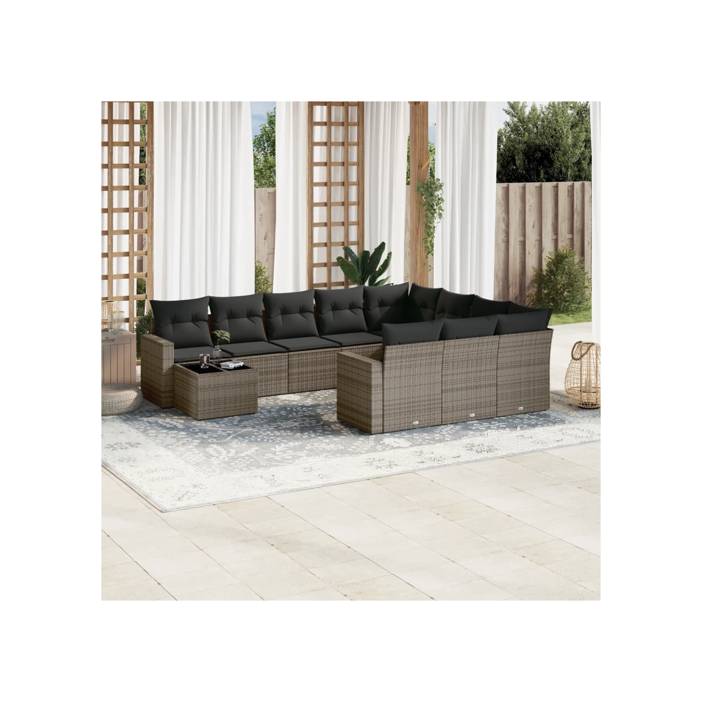Salon de jardin 11 pcs avec coussins gris résine tressée