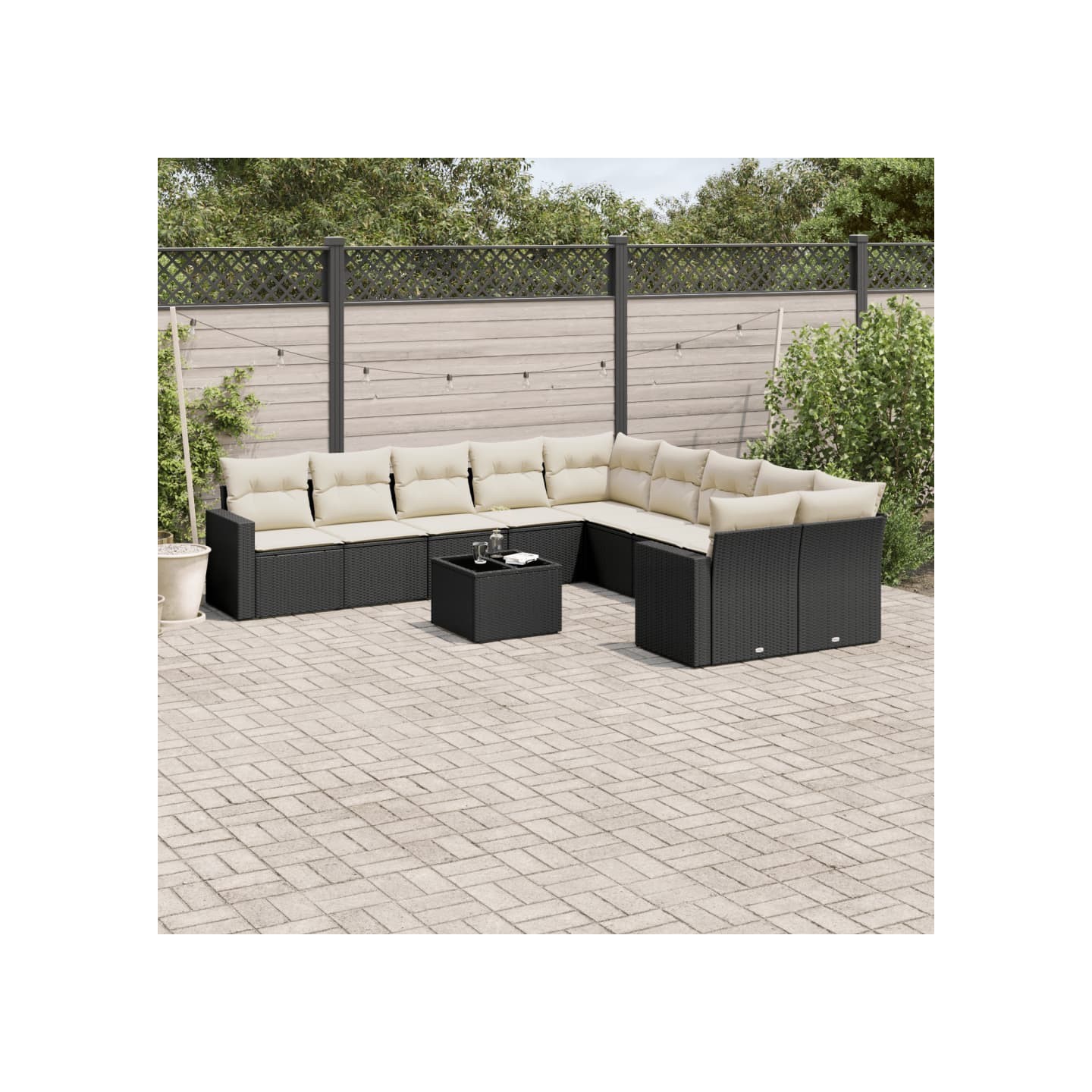 Salon de jardin 11 pcs avec coussins noir résine tressée