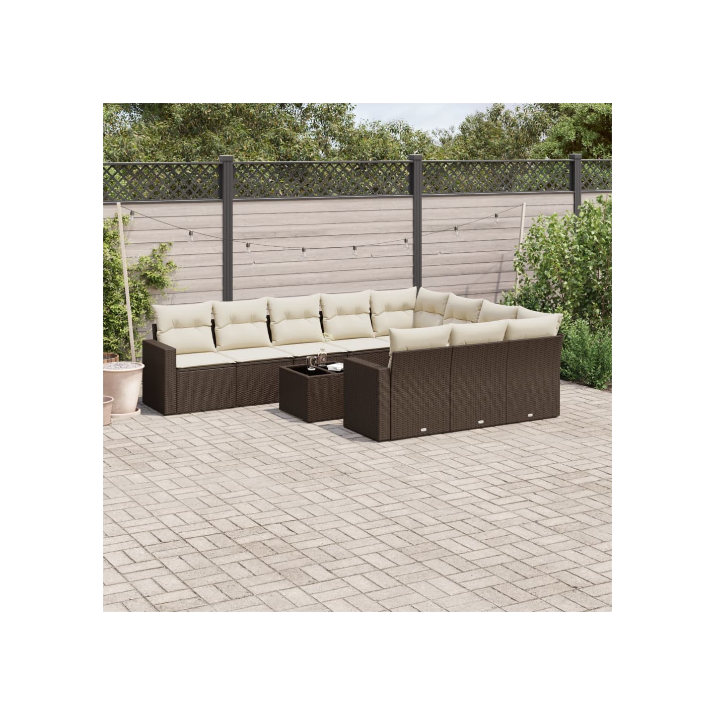 Salon de jardin et coussins 11 pcs marron résine tressée
