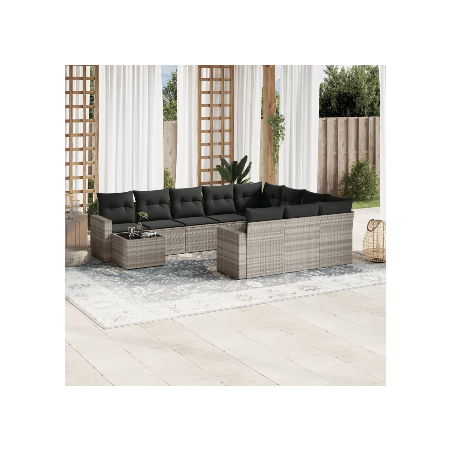 Salon de jardin 11 pcs avec coussins gris clair résine tressée