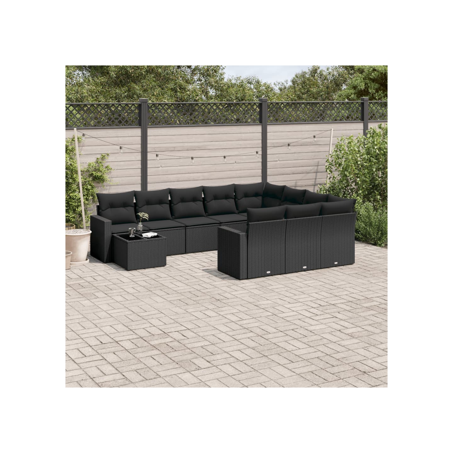 Salon de jardin 11 pcs avec coussins noir résine tressée