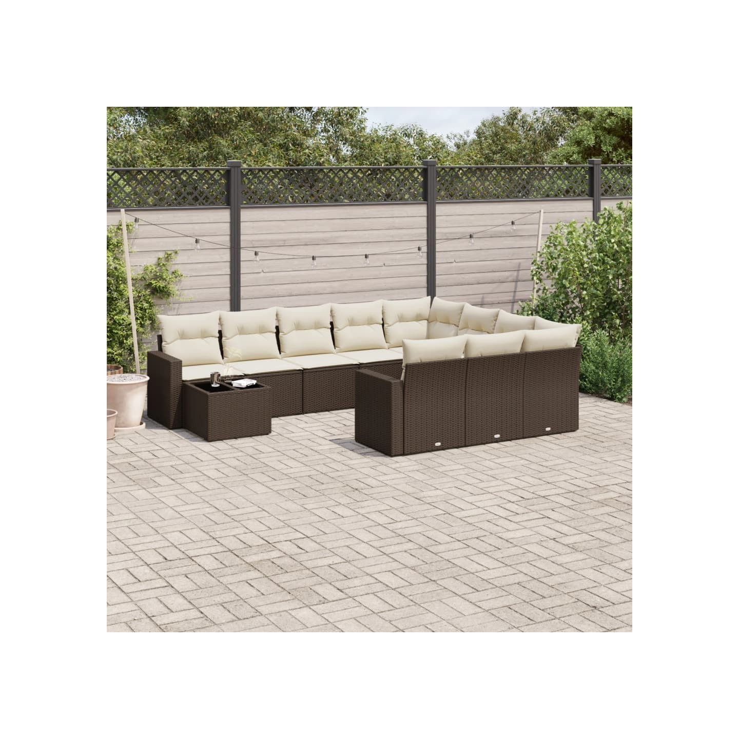 Salon de jardin et coussins 11 pcs marron résine tressée
