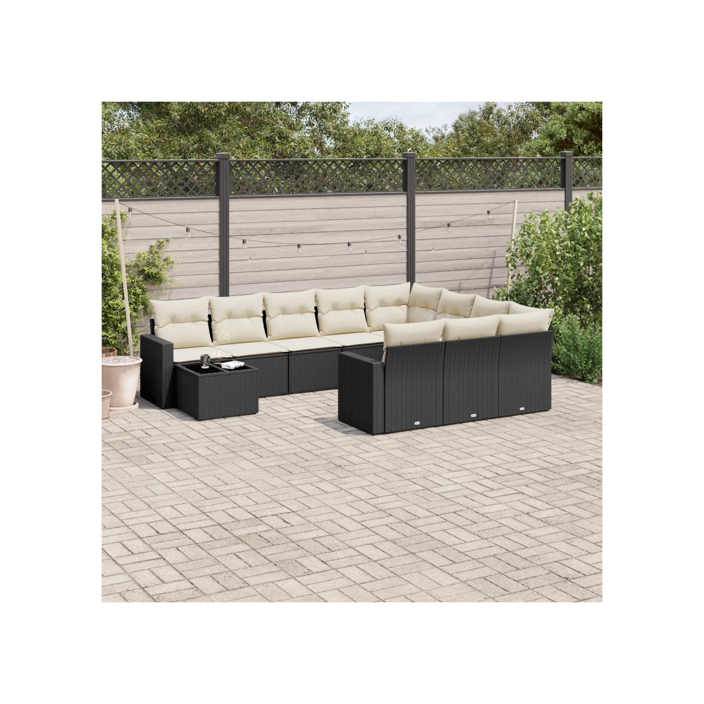 Salon de jardin 11 pcs avec coussins noir résine tressée