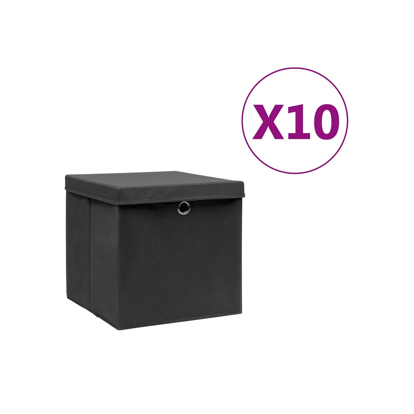 Boîtes de rangement avec couvercles 10 pcs 28x28x28 cm Noir