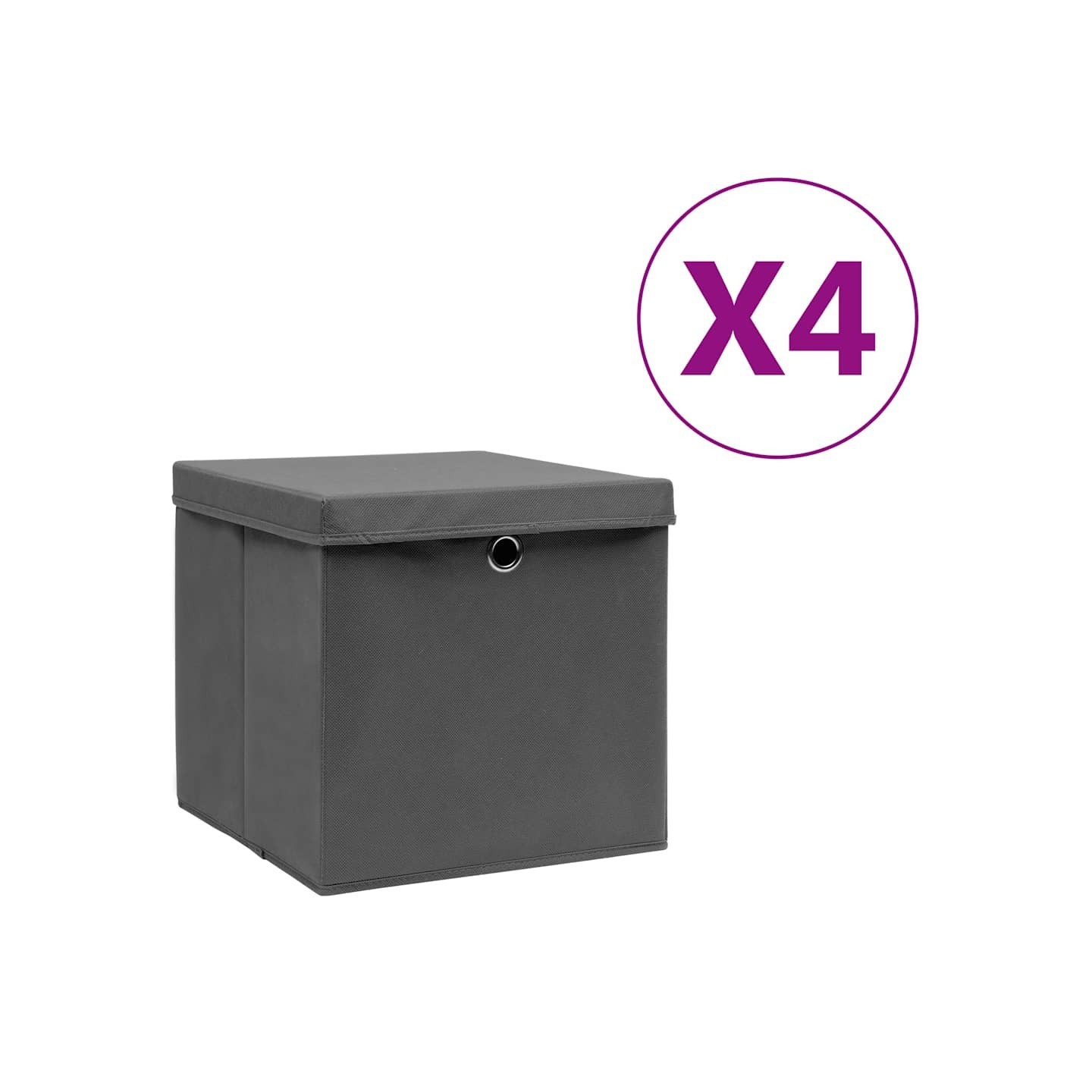 Boîtes de rangement avec couvercles 4 pcs 28x28x28 cm Gris