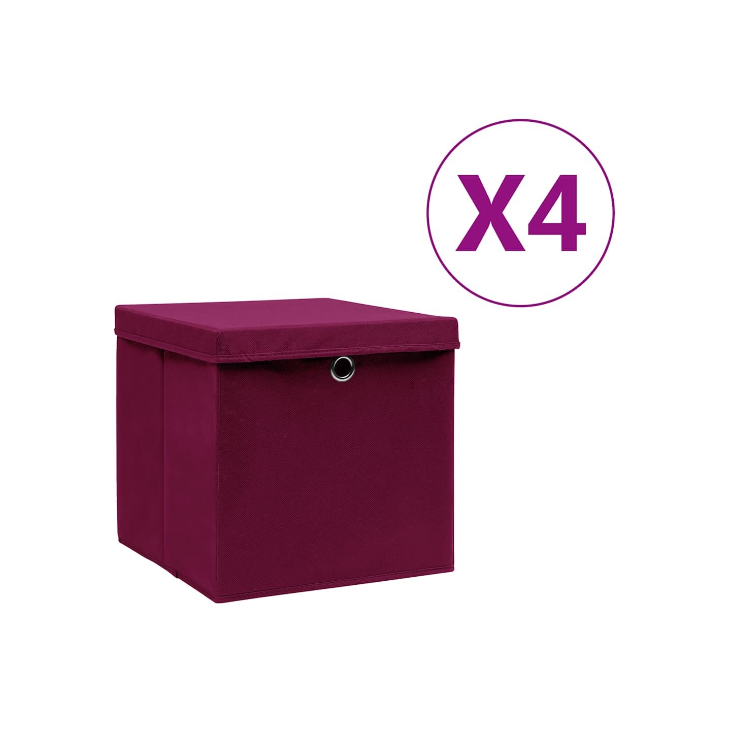 Boîtes de rangement avec couvercles 4pcs 28x28x28cm Rouge foncé