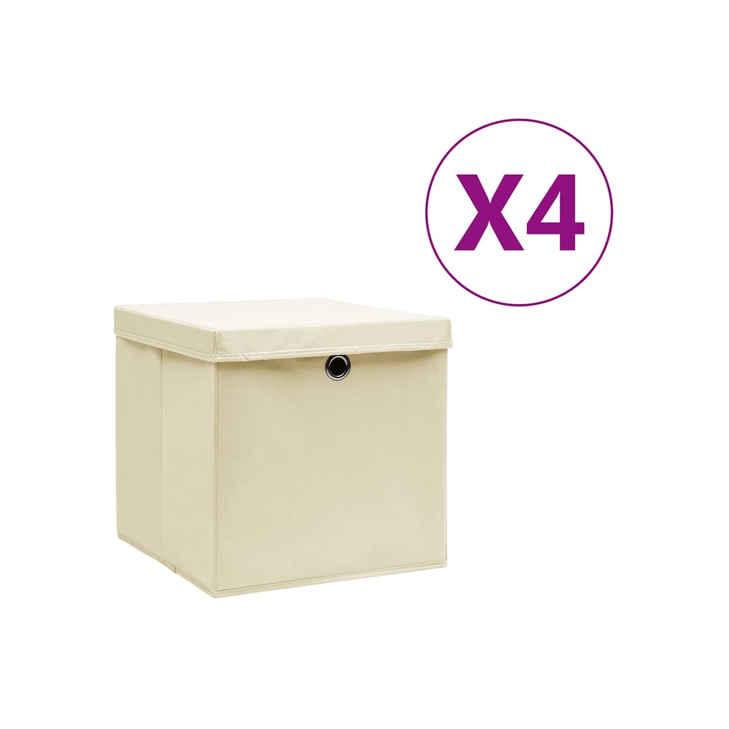 Boîtes de rangement avec couvercles 4 pcs 28x28x28 cm Crème