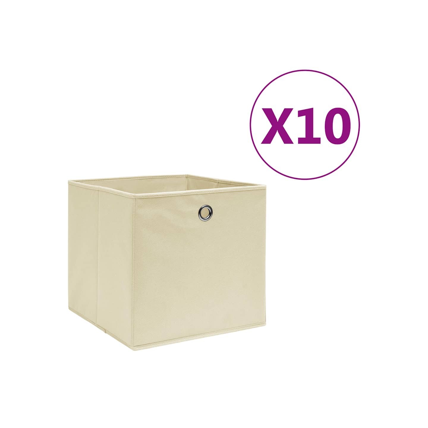 Boîtes de rangement 10 pcs Tissu intissé 28x28x28 cm Crème