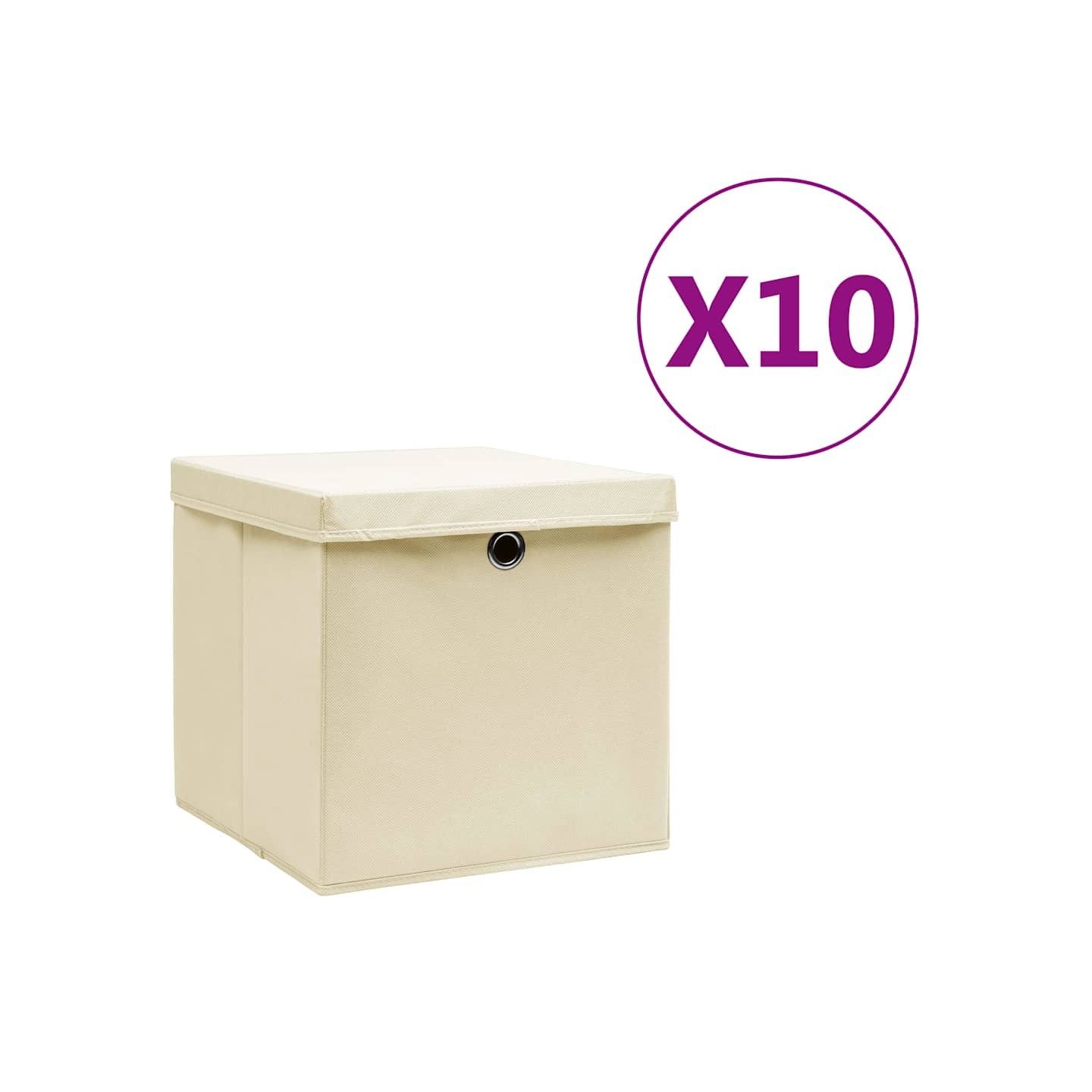 Boîtes de rangement avec couvercles 10 pcs 28x28x28 cm Crème