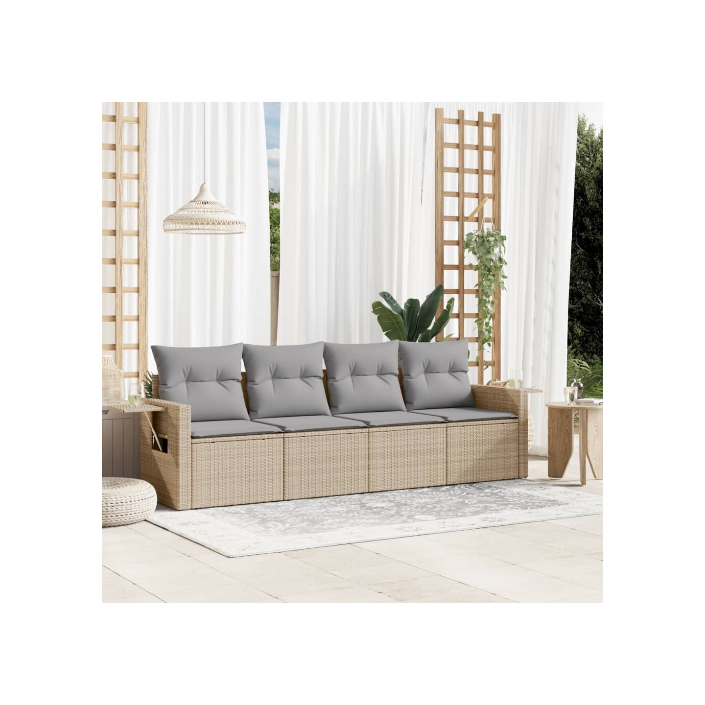 Salon de jardin avec coussins 4 pcs beige résine tressée