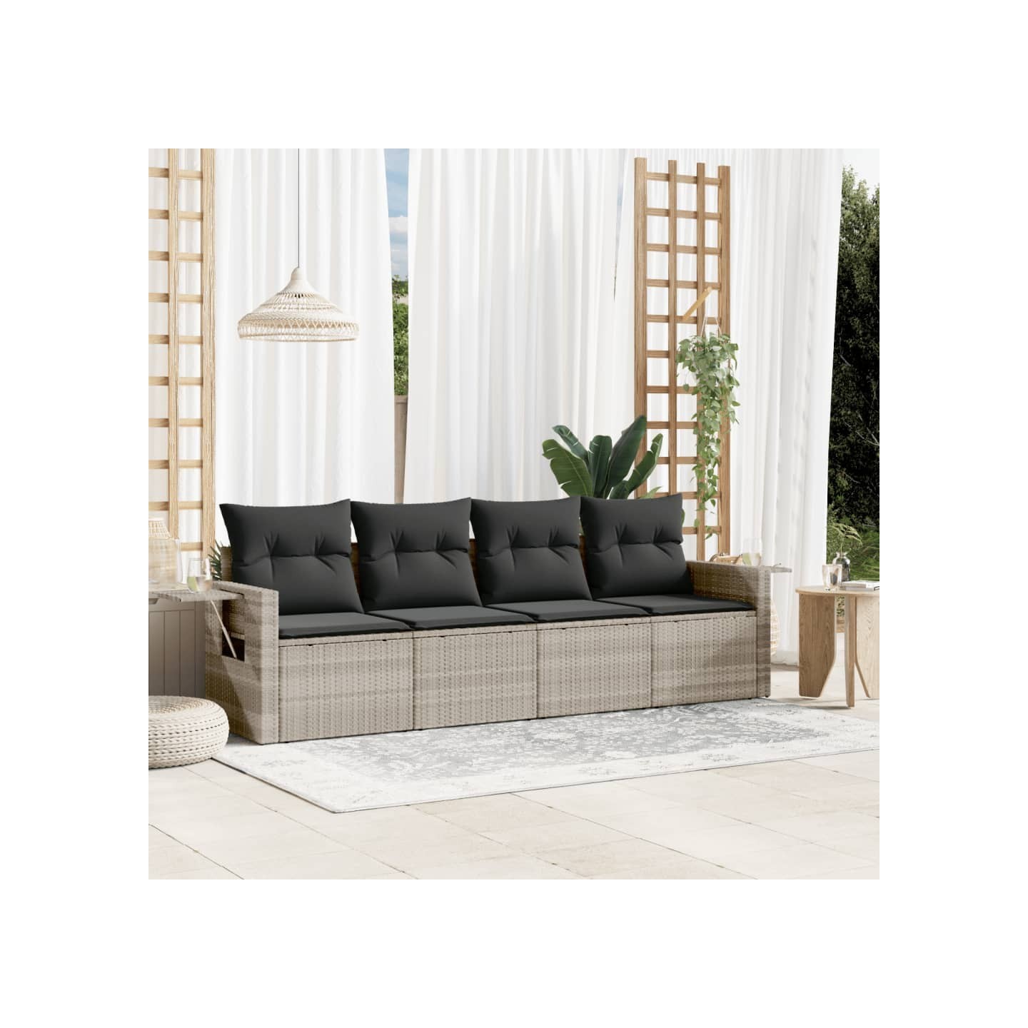 Salon de jardin 4 pcs avec coussins gris clair résine tressée
