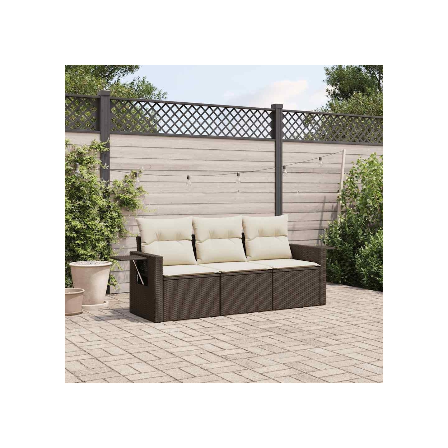 Salon de jardin avec coussins 3 pcs marron résine tressée