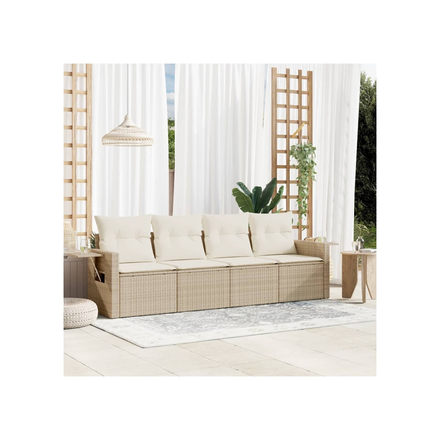 Salon de jardin avec coussins 4 pcs beige résine tressée