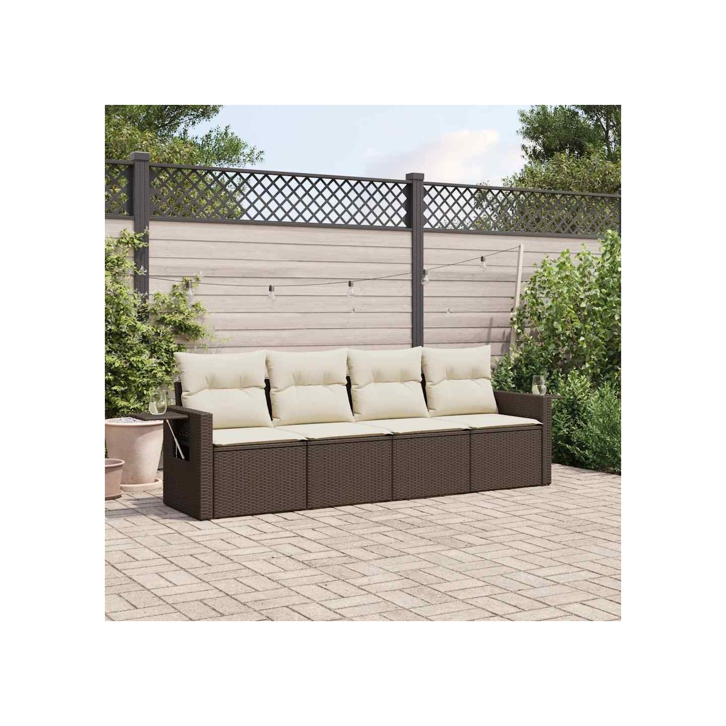 Salon de jardin 4 pcs avec coussins marron résine tressée