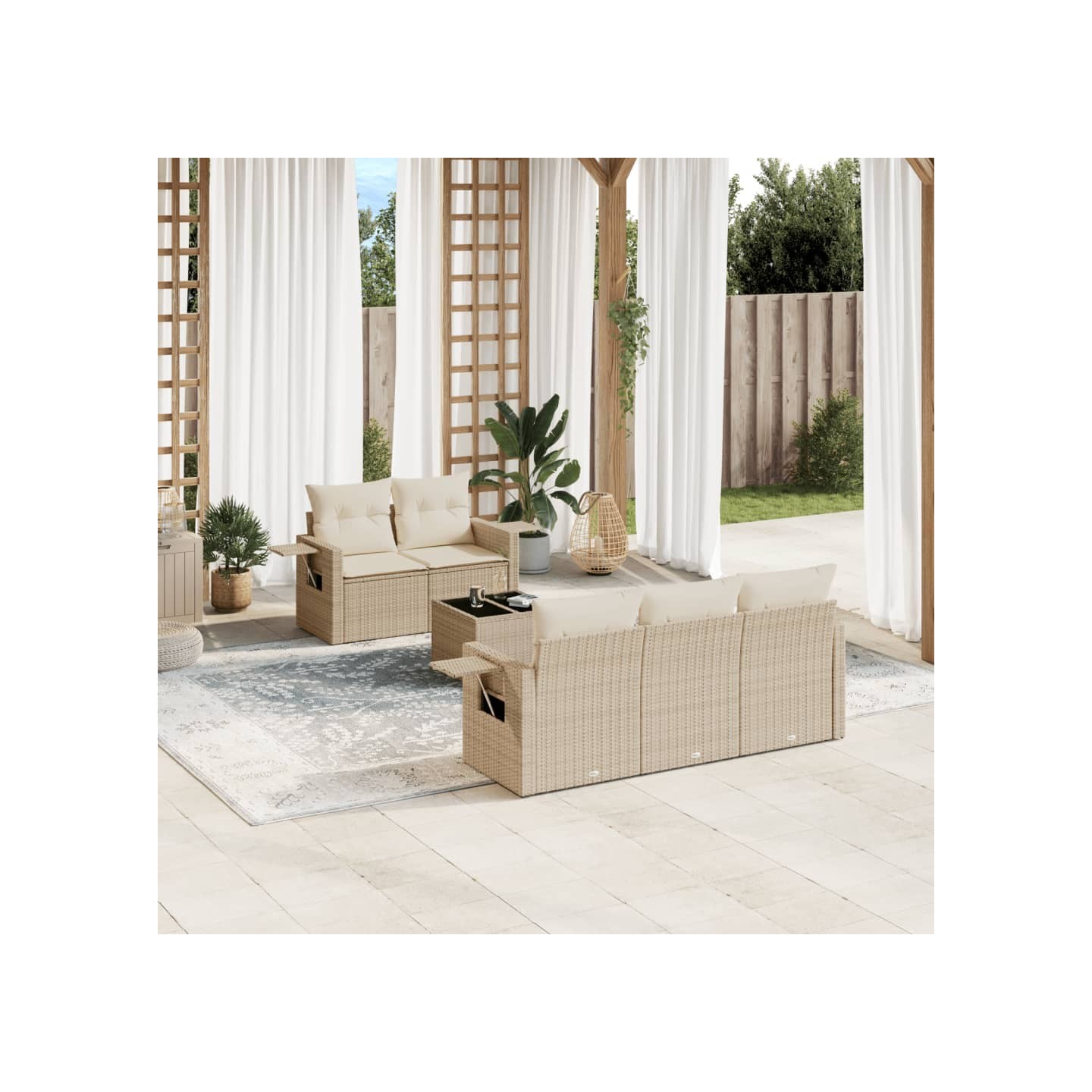 Salon de jardin avec coussins 6 pcs beige résine tressée
