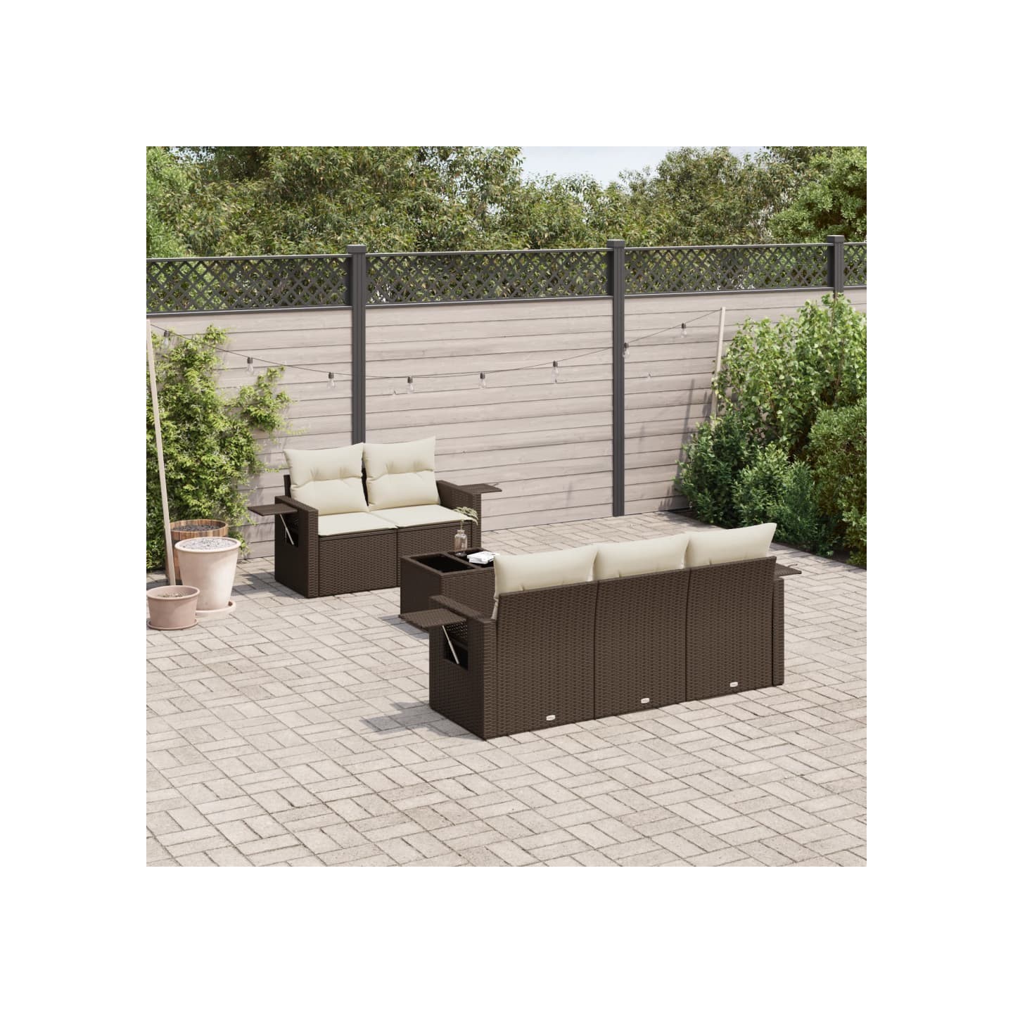Salon de jardin avec coussins 6 pcs marron résine tressée