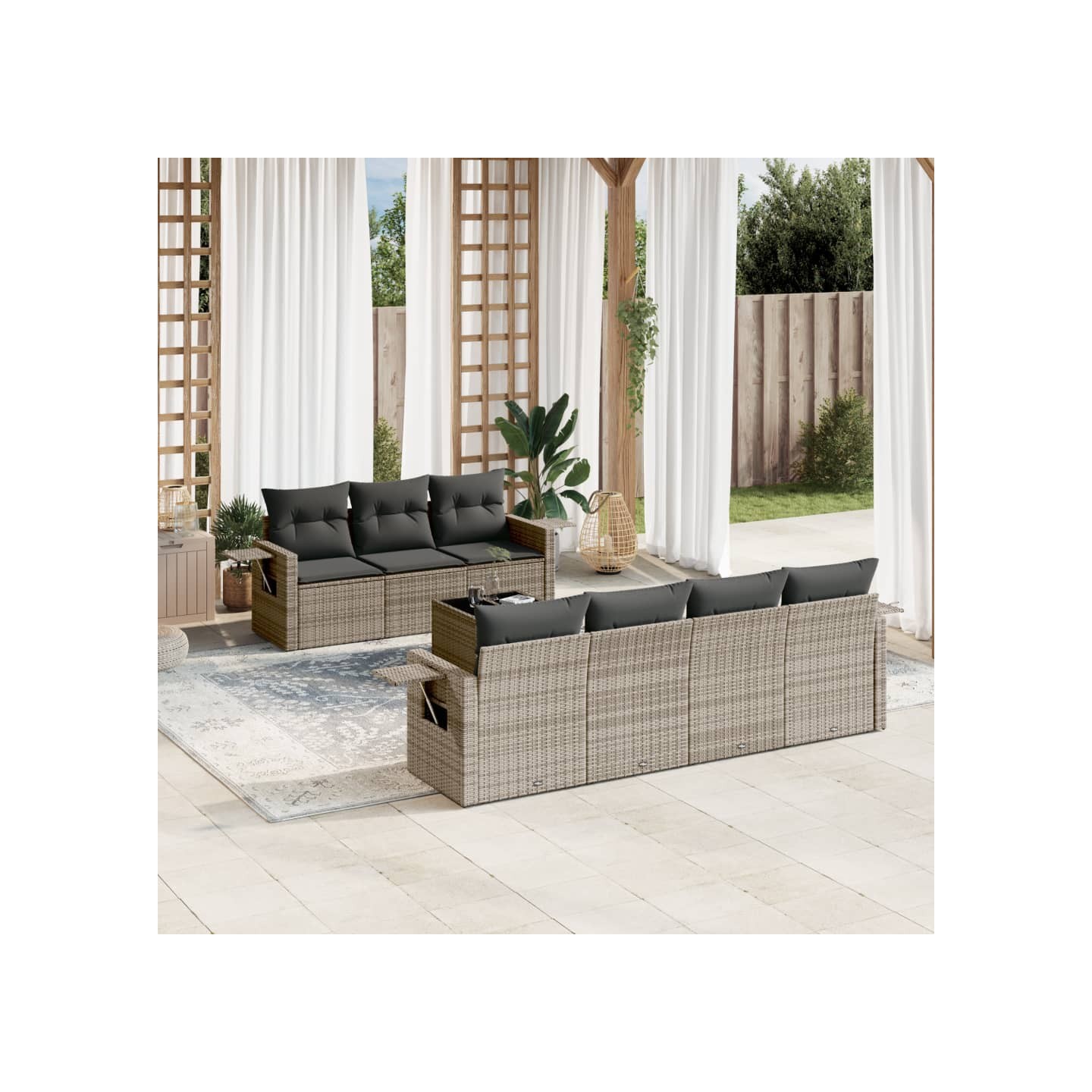 Salon de jardin 8 pcs avec coussins gris résine tressée