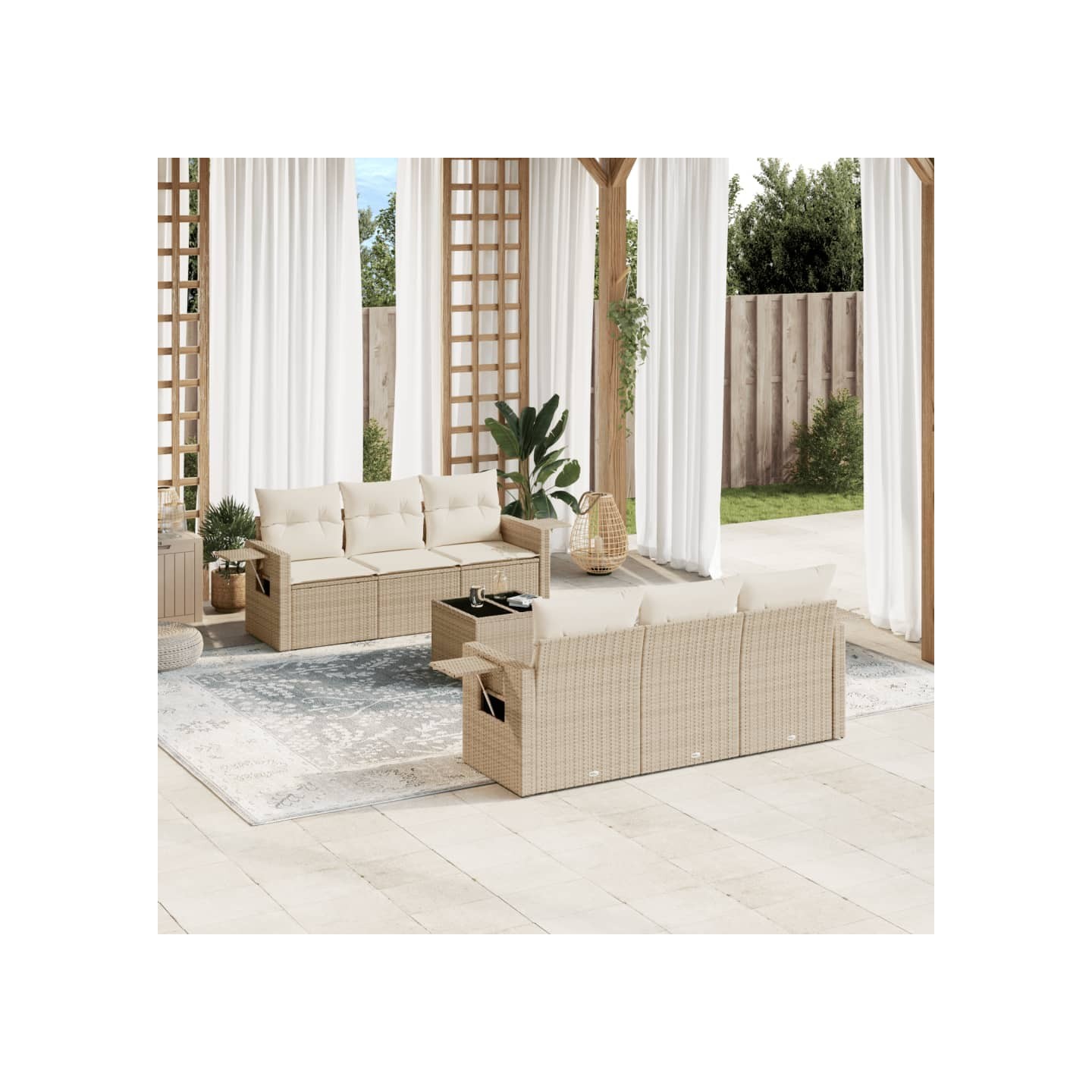 Salon de jardin avec coussins 7 pcs beige résine tressée
