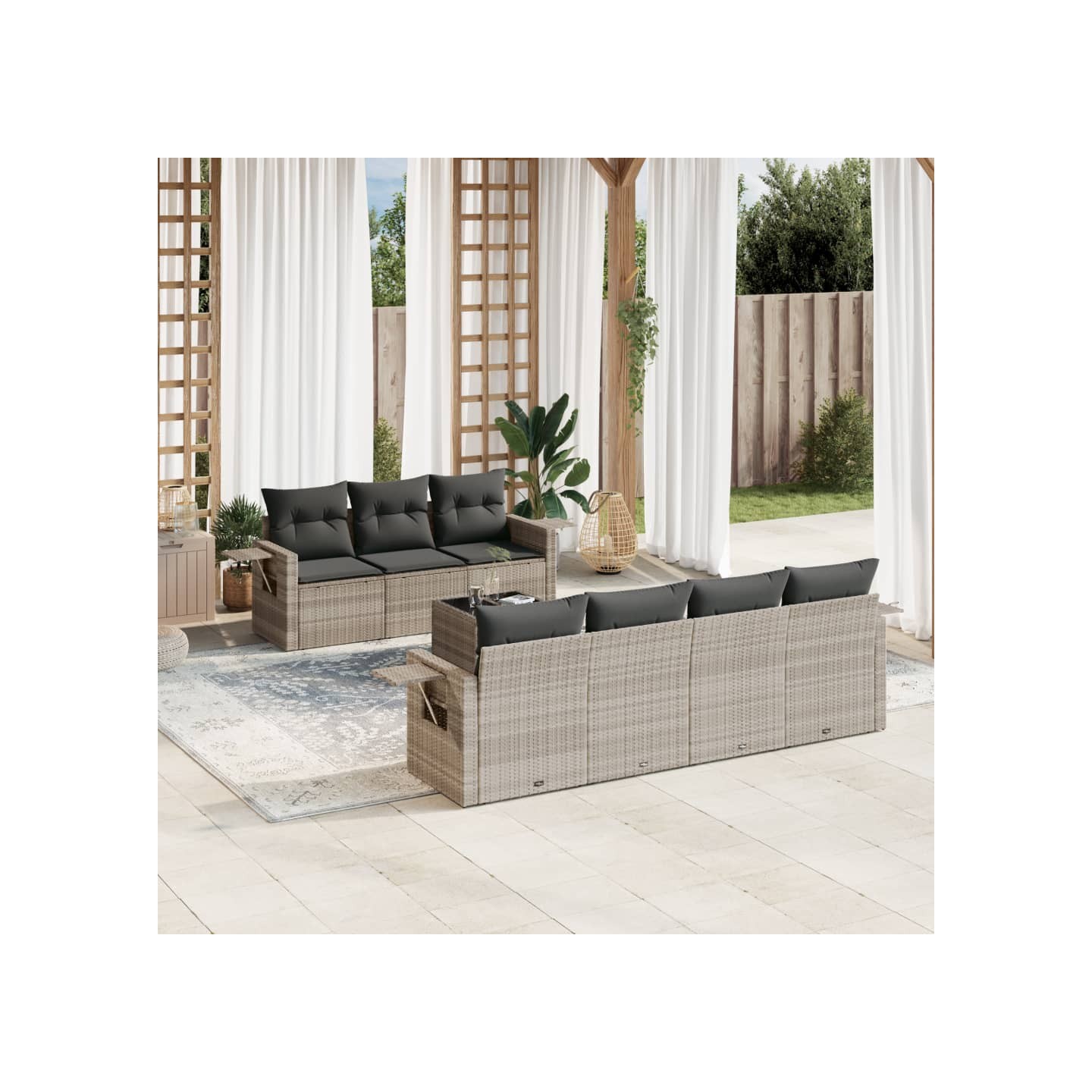 Salon de jardin 8 pcs avec coussins gris clair résine tressée
