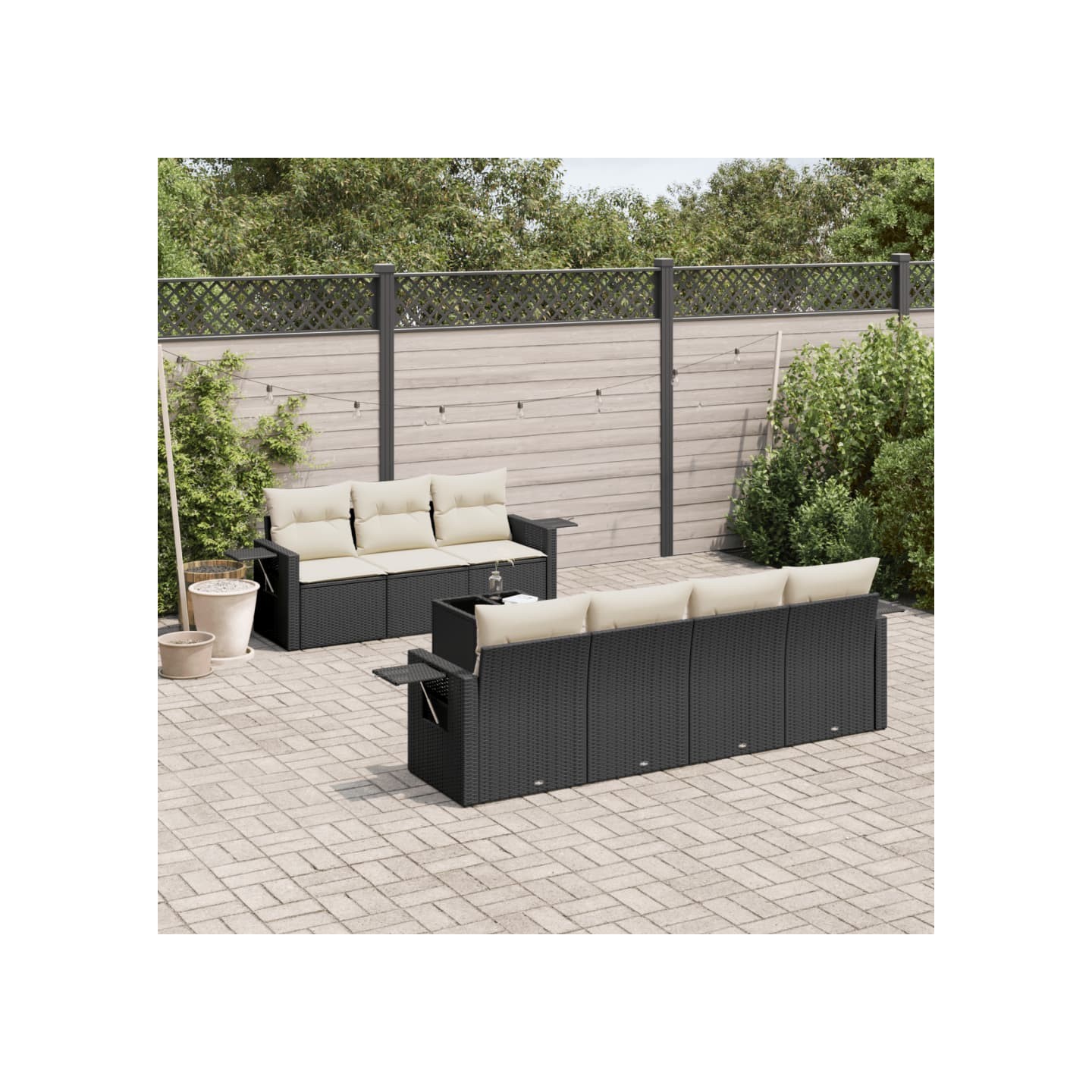 Salon de jardin 8 pcs avec coussins noir résine tressée