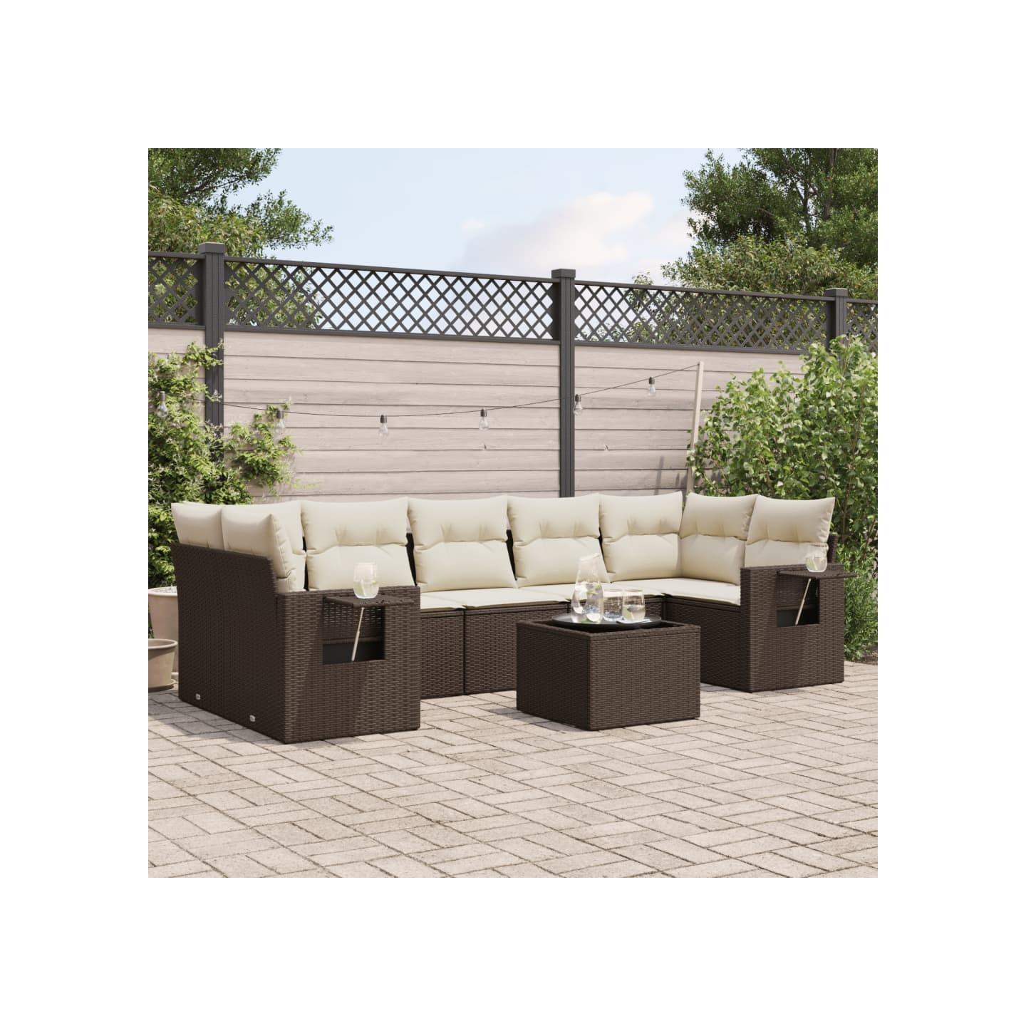 Salon de jardin 8 pcs avec coussins marron résine tressée