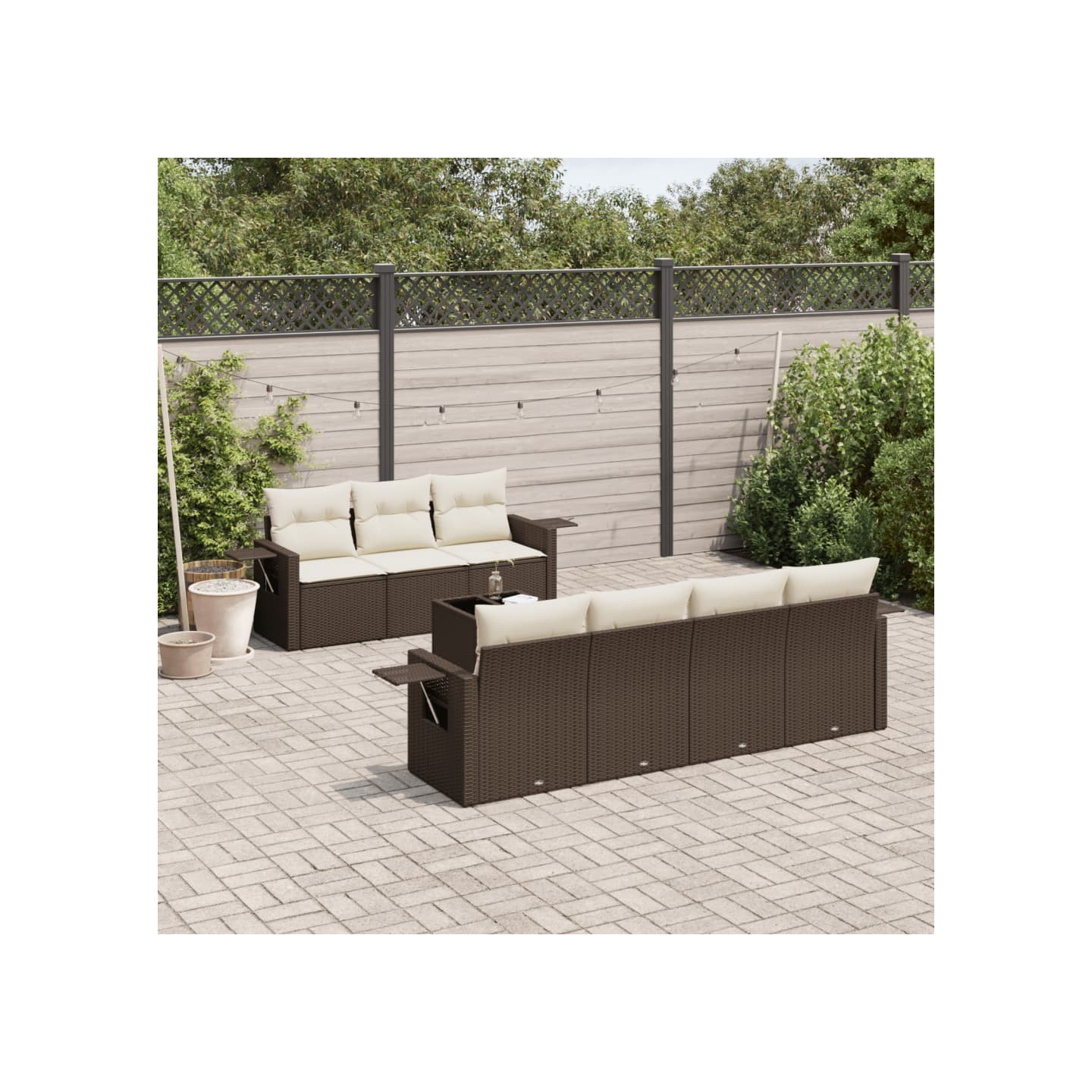Salon de jardin 8 pcs avec coussins marron résine tressée
