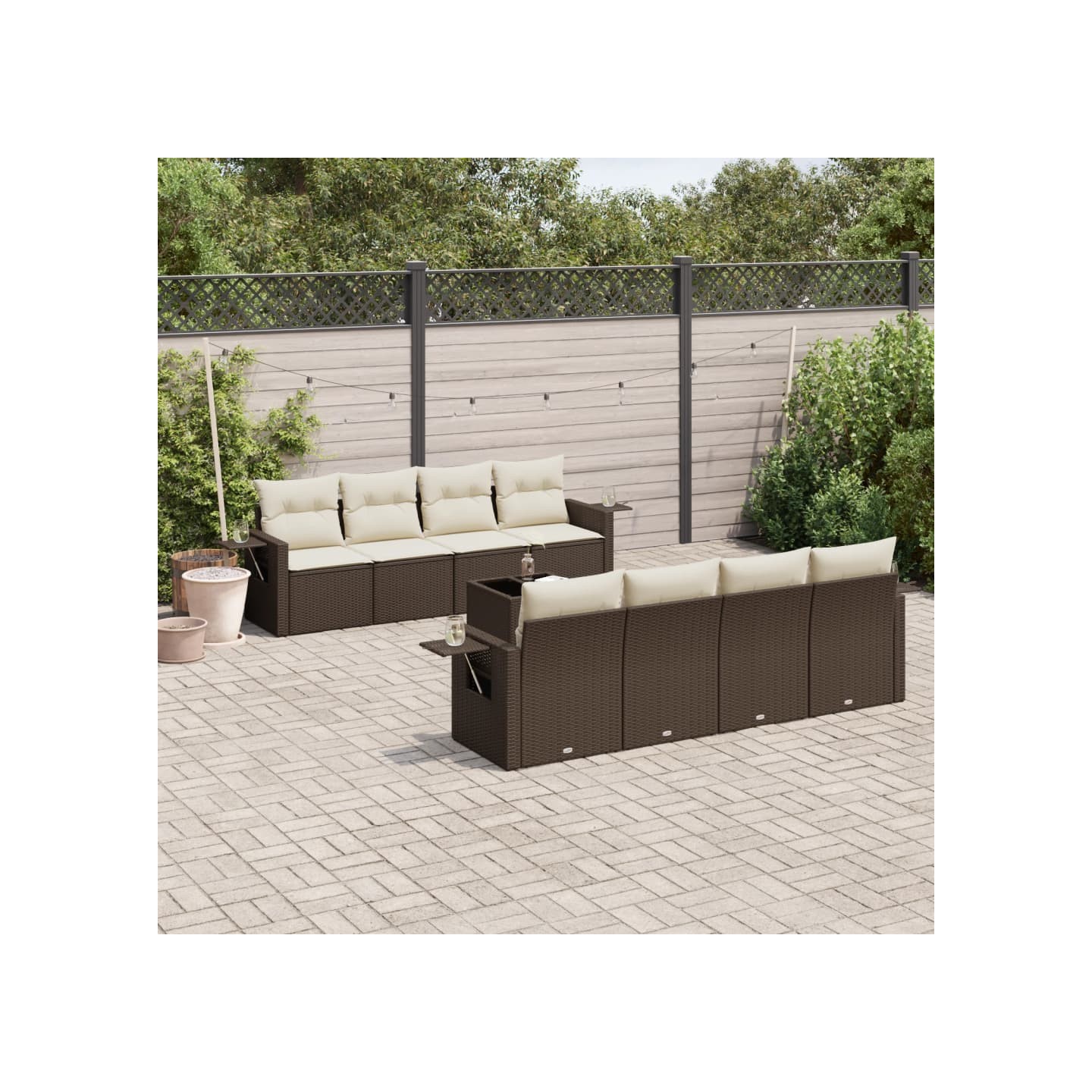 Salon de jardin avec coussins 9 pcs marron résine tressée