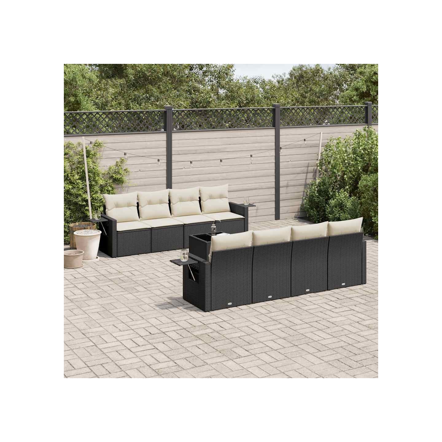 Salon de jardin 9 pcs avec coussins noir résine tressée