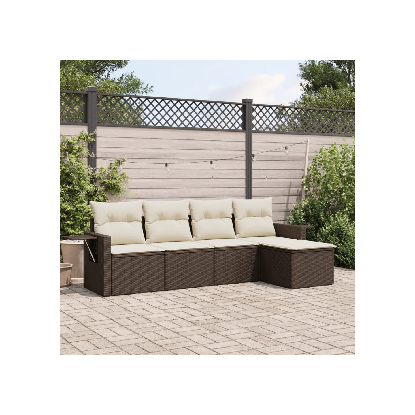 Salon de jardin avec coussins 5 pcs marron résine tressée