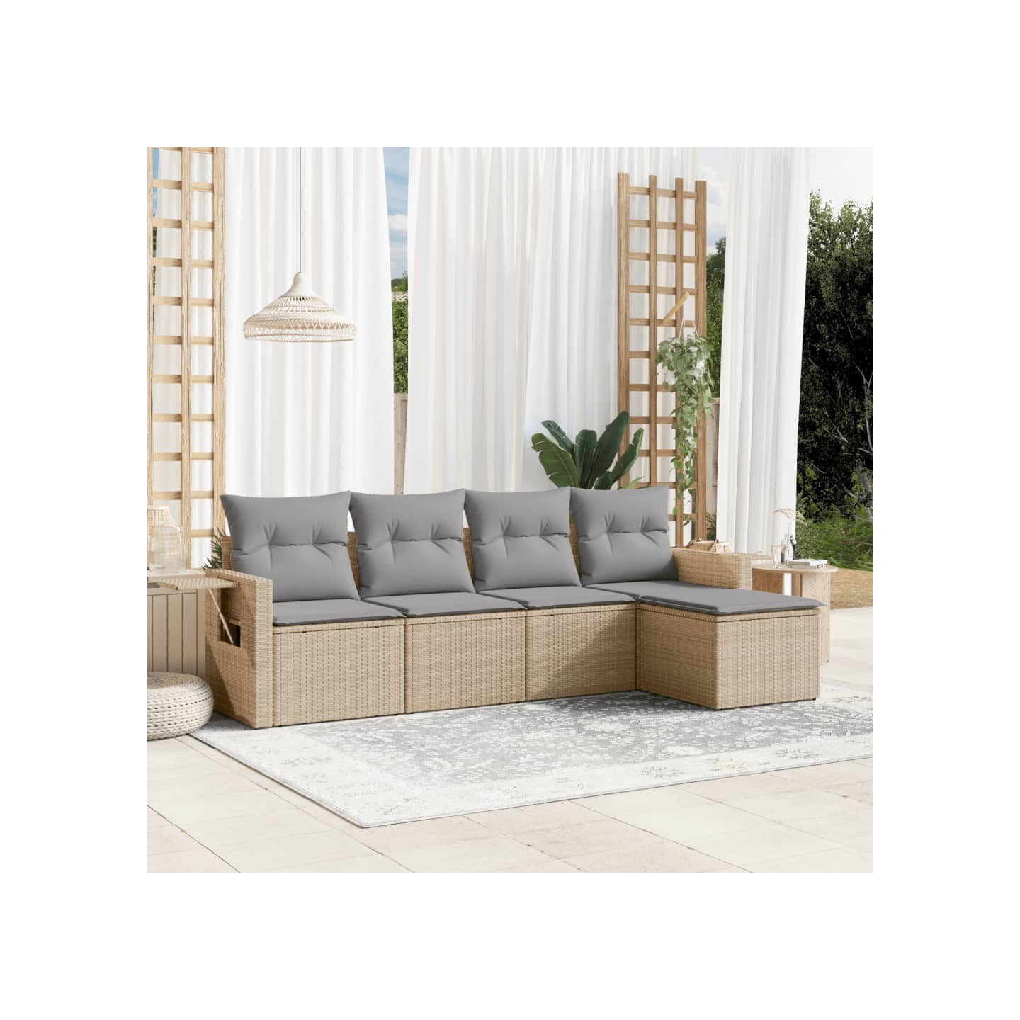 Salon de jardin avec coussins 5 pcs beige résine tressée