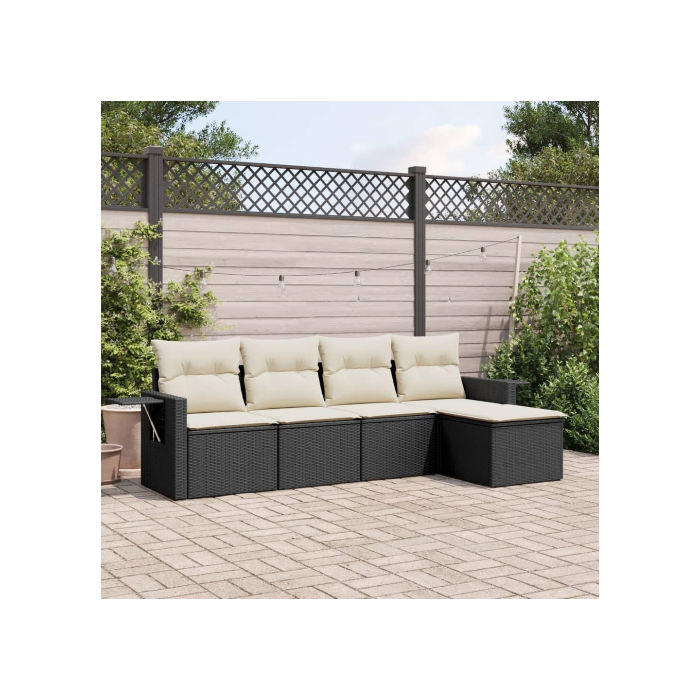 Salon de jardin 5 pcs avec coussins noir résine tressée