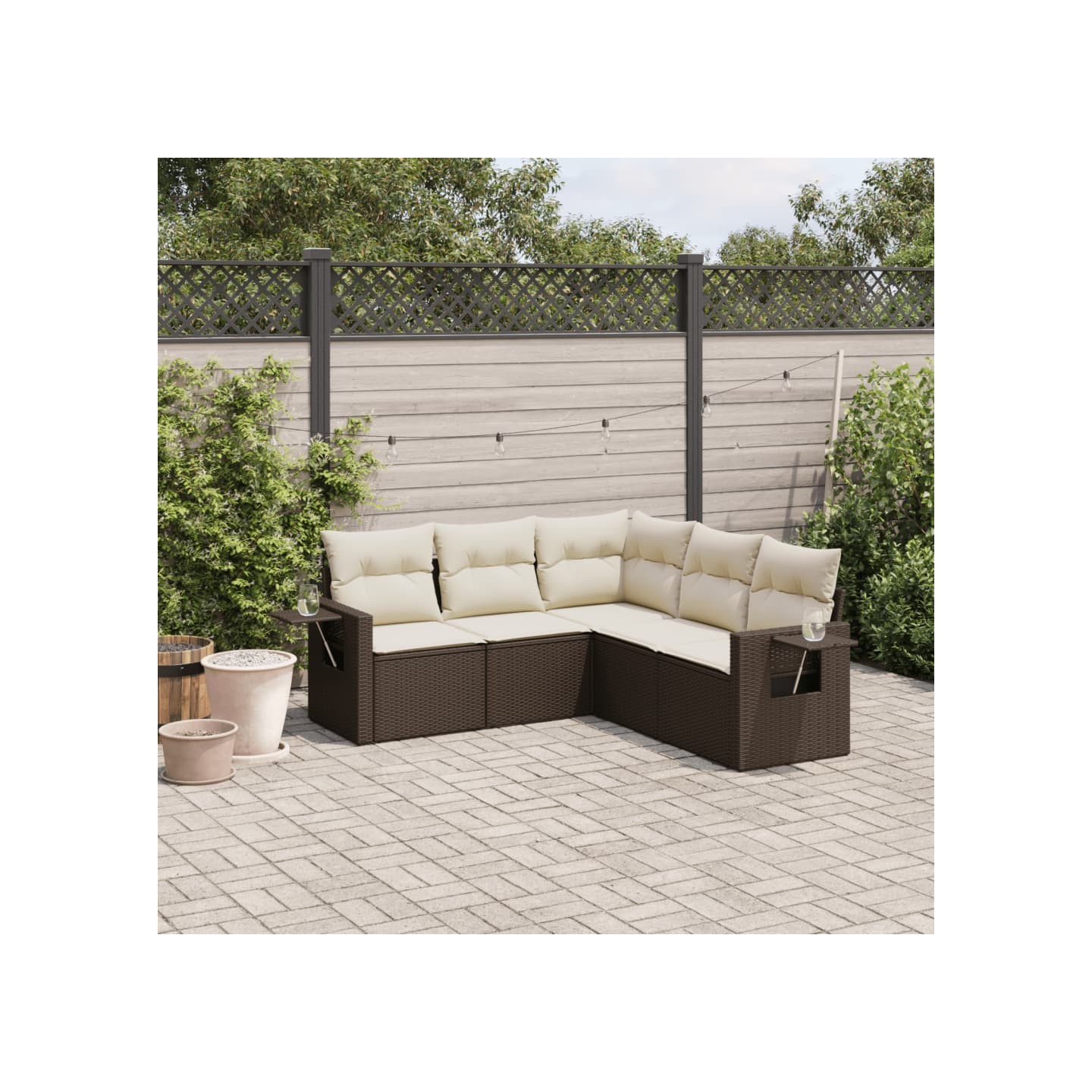 Salon de jardin avec coussins 5 pcs marron résine tressée
